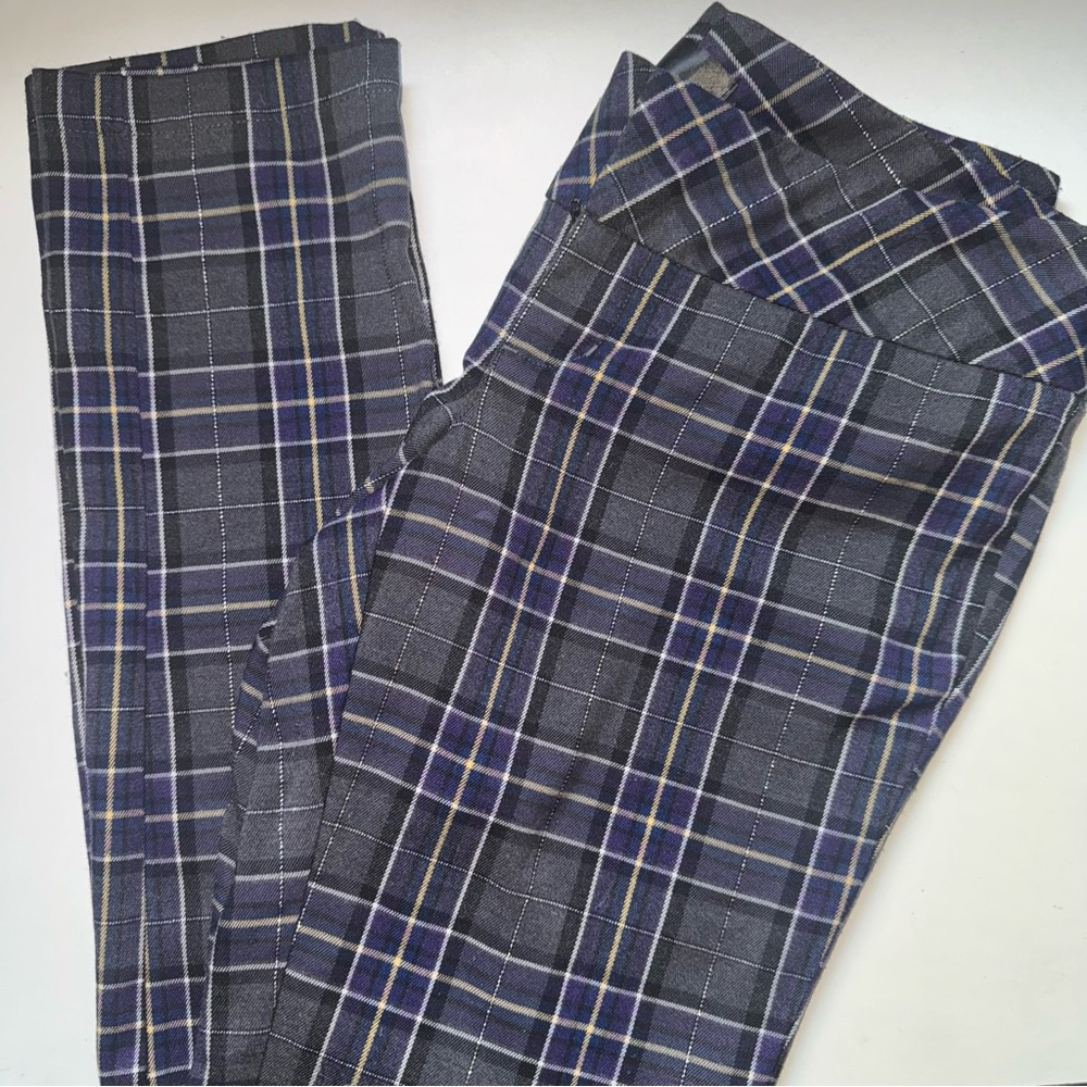 Plaid dressy skinny straight cut pants